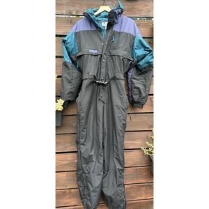 Columbia Snowsuit One‎ Piece Ski Suit Snow Bib  vtg 90s Colorful Mens Size Small